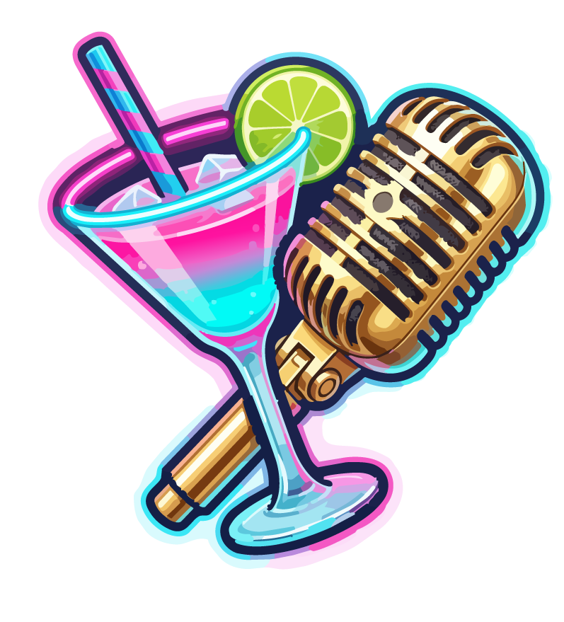 Illustration néon d'un cocktail et d'un microphone